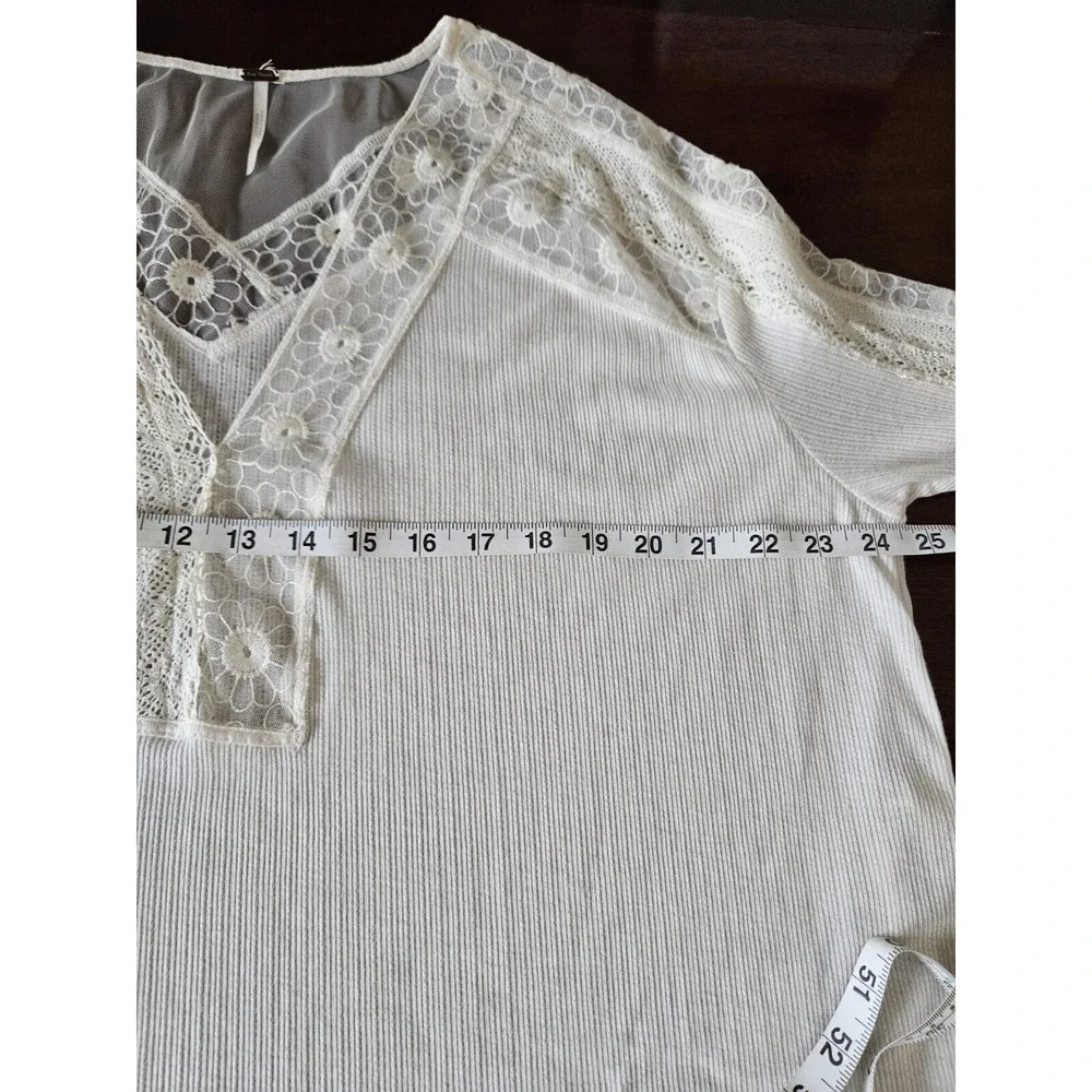 Free People Womens Small Top Ivory‎ Lace Sheer Crochet V-Neck Angel Food Boho